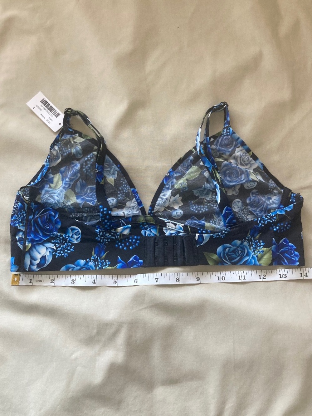 La Vie En Rose Black and Blue Floral Mesh Bralette; NWT, Size Large - Picture 3 of 6
